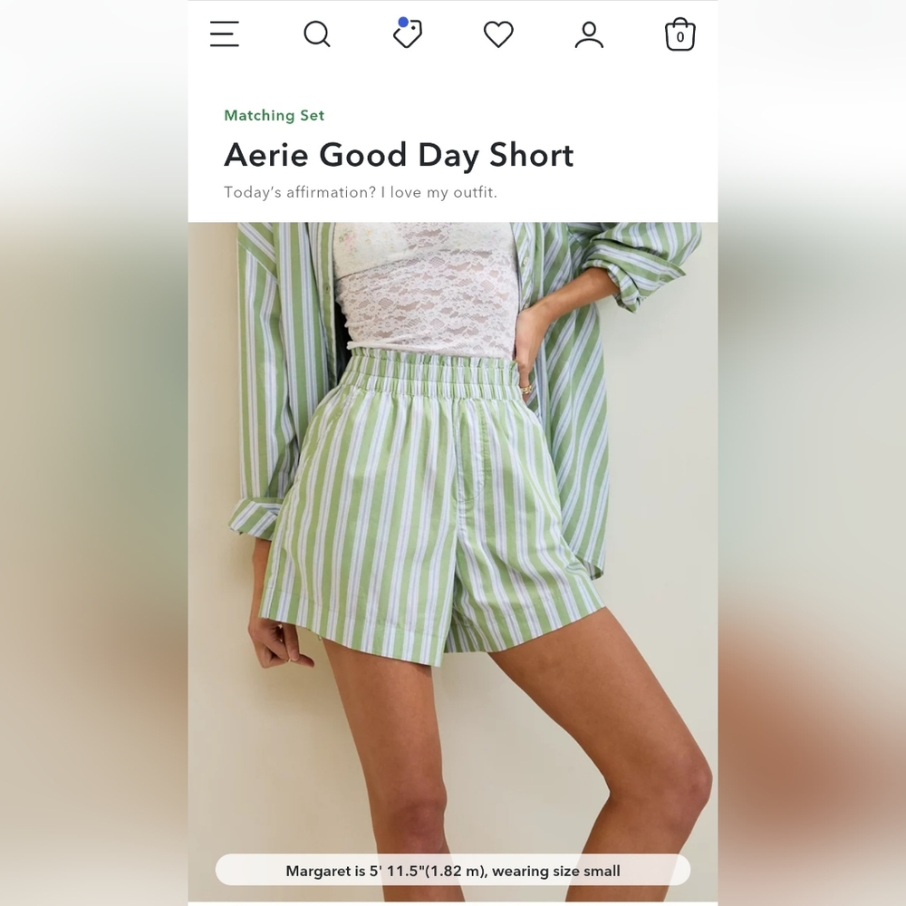 Aerie Green Striped Women's Shorts And Shirt